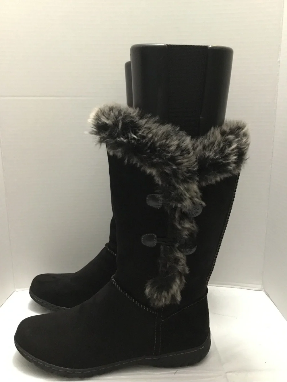 Natural Soul Black Faux Fur Mid-Calf Winter Boots Side Zip Size 9.5‎